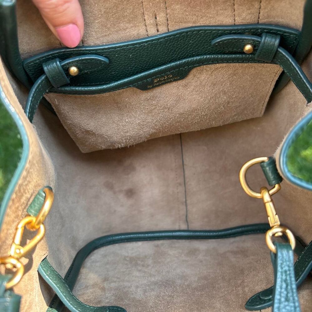 Polo Ralph Lauren Polo ID Leather Small Tote with Crossbody strap green - Picture 8 of 8